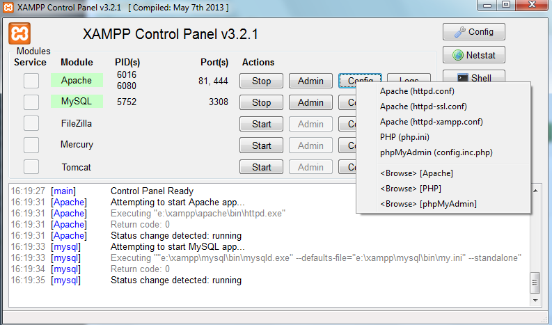 Xampp Control-Panel - Apache Konfiguration Xampp Control-Panel - Apache Konfiguration